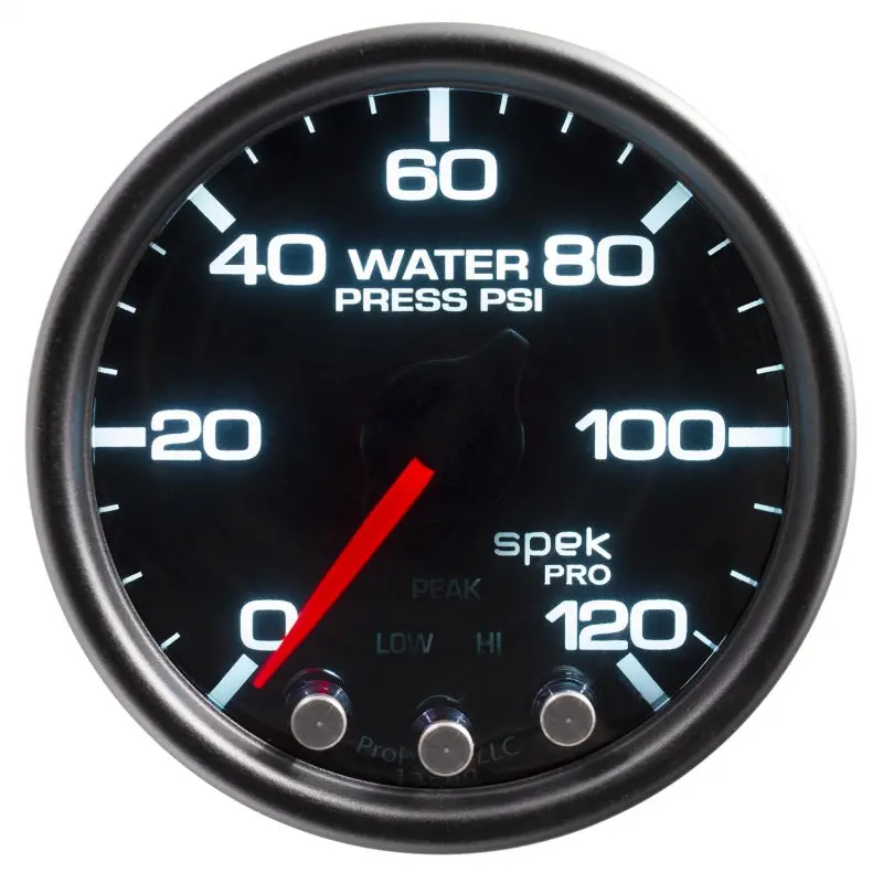 Autometer Spek-Pro Gauge Water Press 2 1/16In 120Psi Stepper Motor W/Peak & Warn Blk/Smoke/Blk 2