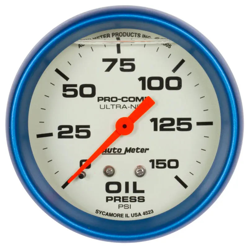 Autometer Ultra-Nite 2-5/8In 0-150 Psi Liquid Filled Mechanical Glow In Dark Oil Pressure Gauge 1
