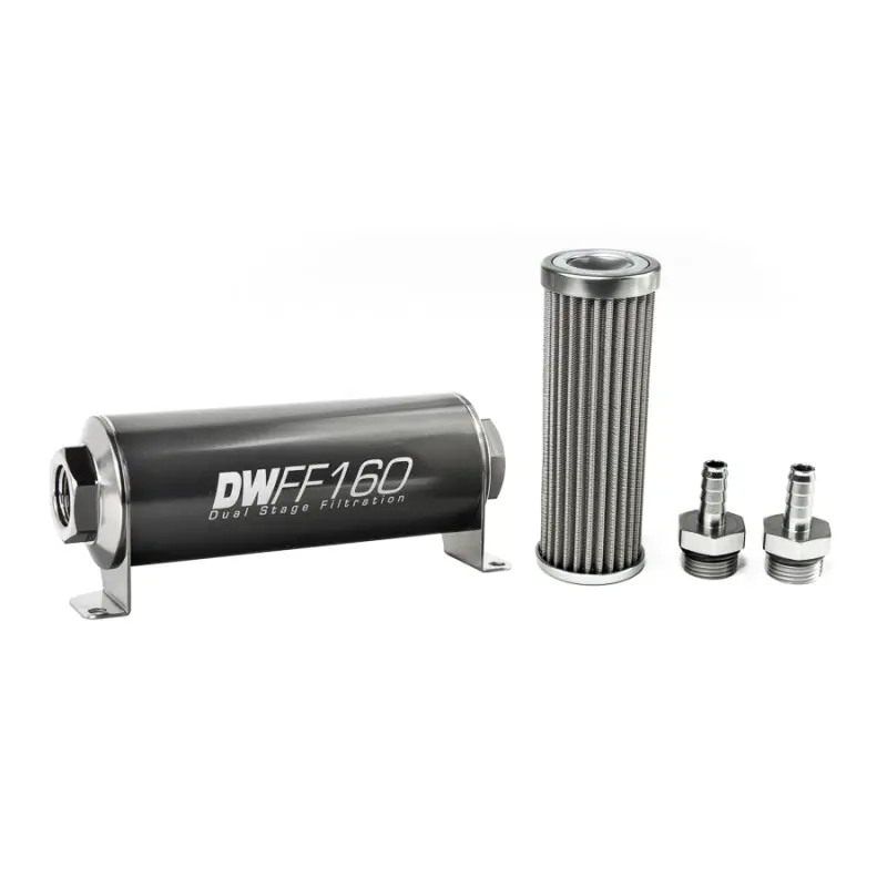 Deatschwerks Stainless Steel 3/8In 100 Micron Universal Inline Fuel Filter Housing Kit (160Mm) 1