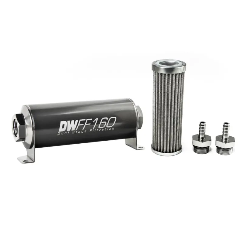 Deatschwerks Stainless Steel 5/16In 100 Micron Universal Inline Fuel Filter Housing Kit (160Mm) 1