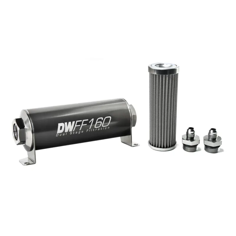 Deatschwerks Stainless Steel 6An 100 Micron Universal Inline Fuel Filter Housing Kit (160Mm) 1