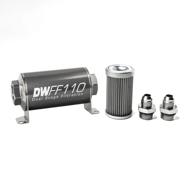 Deatschwerks Stainless Steel 8An 40 Micron Universal Inline Fuel Filter Housing Kit (110Mm) 1