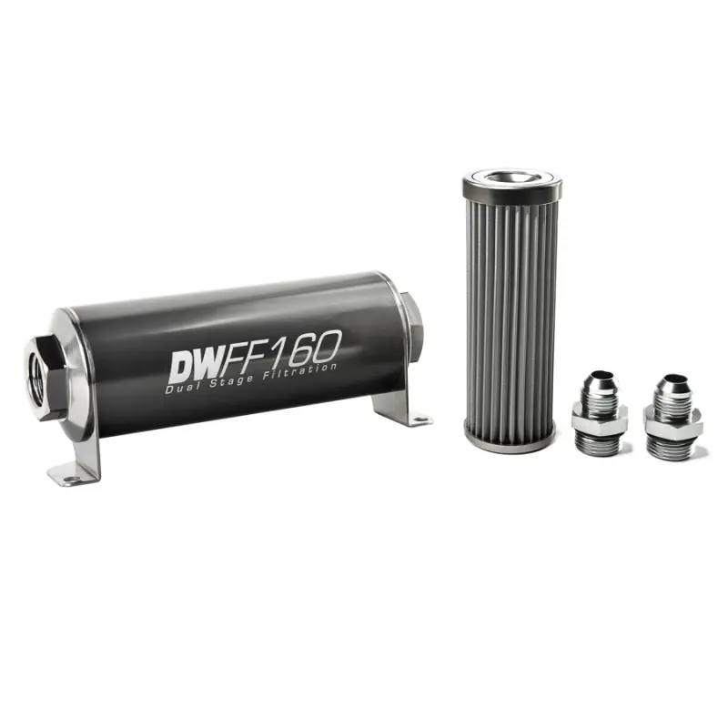 Deatschwerks Stainless Steel 8An 40 Micron Universal Inline Fuel Filter Housing Kit (160Mm) 1