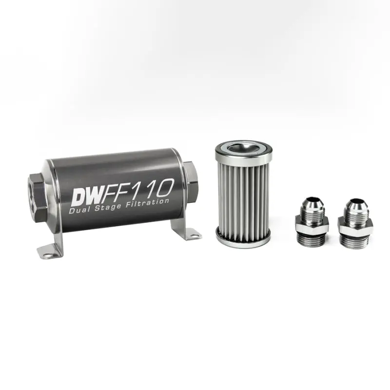 Deatschwerks Stainless Steel 8An 5 Micron Universal Inline Fuel Filter Housing Kit (110Mm) 1