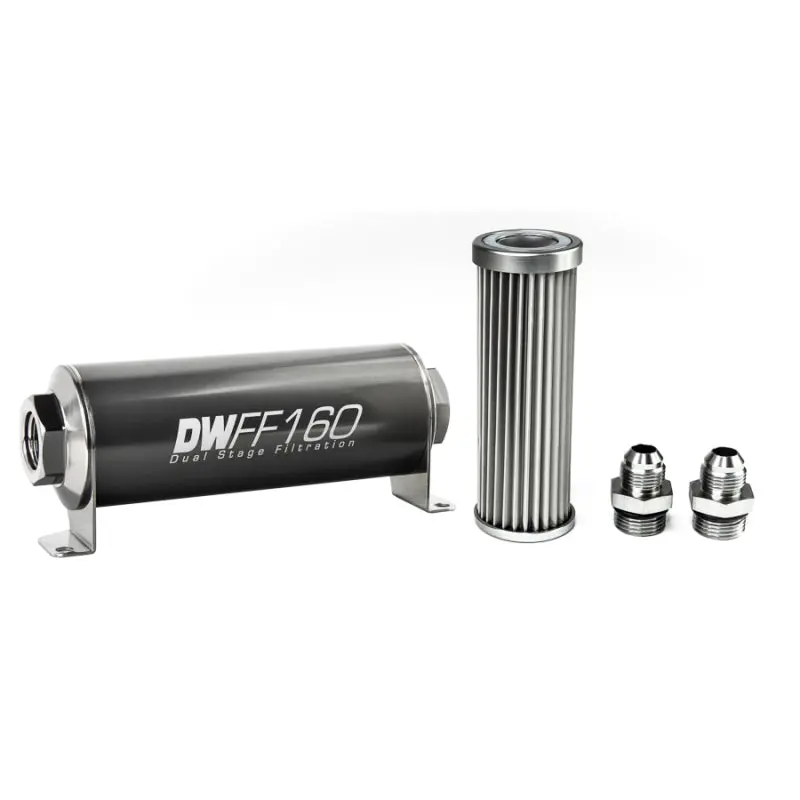 Deatschwerks Stainless Steel 8An 5 Micron Universal Inline Fuel Filter Housing Kit (160Mm) 1