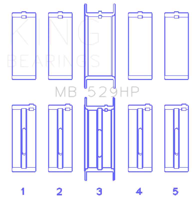 King Engine Bearings Ford 260Ci/289Ci/302 5.0L Windsor (0.010 Size) Main Bearing Set 2