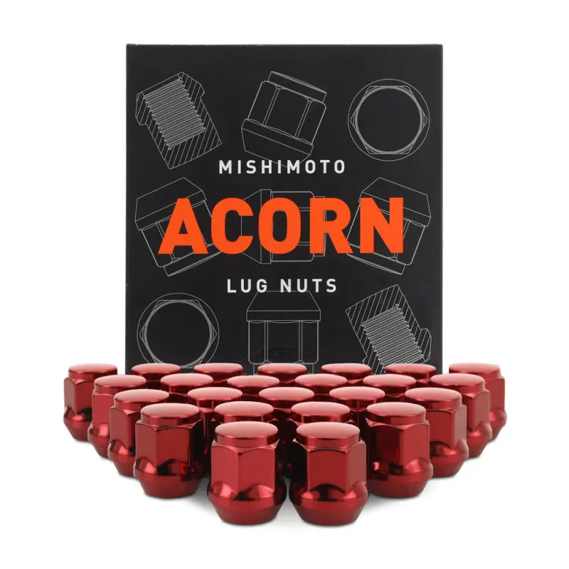 Mishimoto Steel Acorn Lug Nuts M12 X 1.5 - 24Pc Set - Red 1