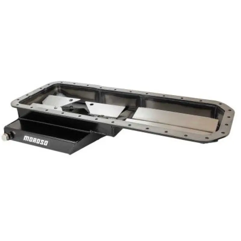 Moroso Datsun/Nissan L24/L26/L28 Road Race Baffled Wet Sump 5.6 Qt 6.25In Deep Steel Oil Pan (Black) 1