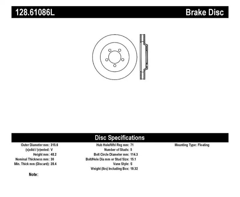 Stoptech Power Slot 05-10 Mustang Gt V8-4.6L Front Left Drilled Rotor 1