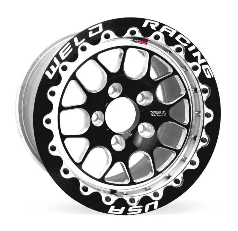 Weld S77 15X8.33 / 5X4.75 Bp / 4.5In. Bs Black Wheel (Medium Pad) - Black Single Beadlock Mt 1