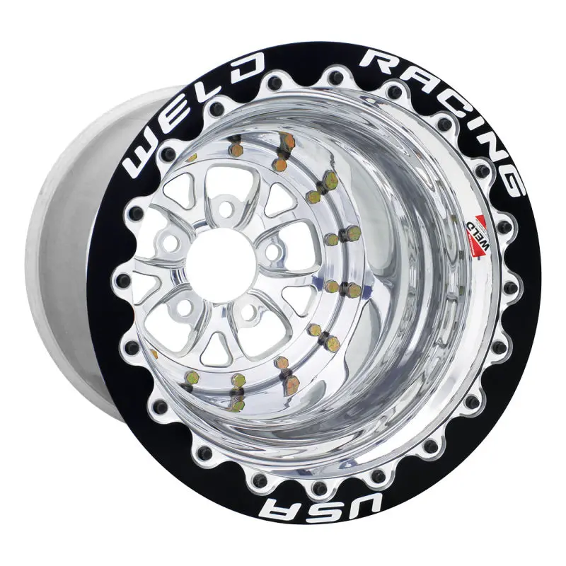 Weld V-Series 15X12 / 5X4.5 Bp / 4In. Bs Polished Wheel - Black Double Beadlock Mt 1