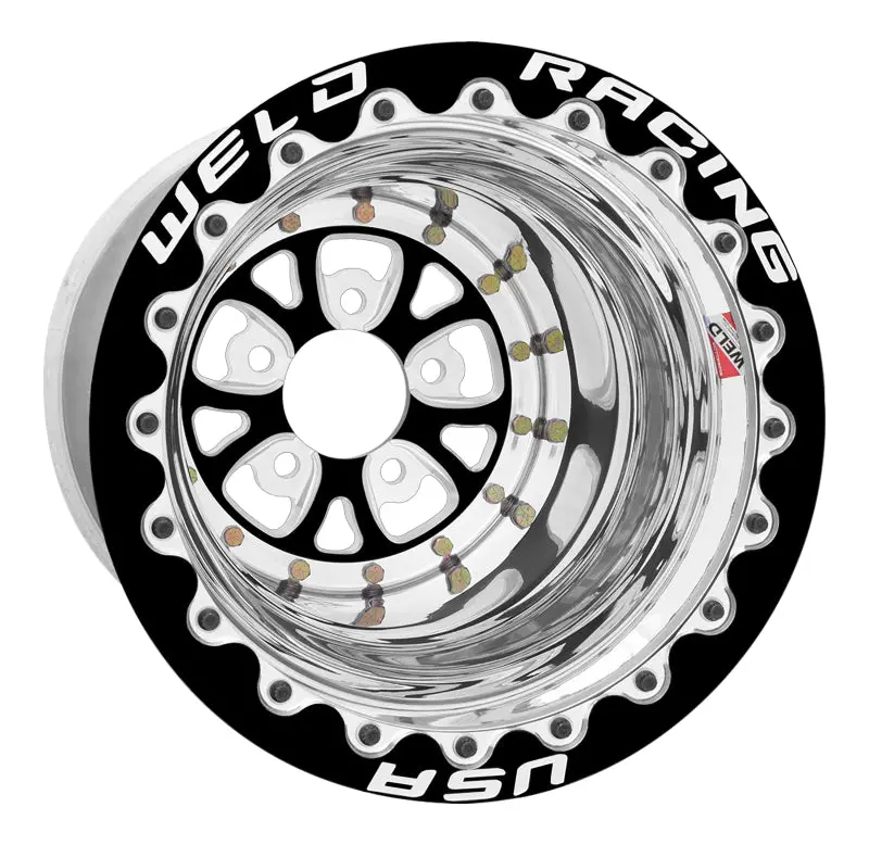 Weld V-Series  Black/Polished  15X15 / 5X4.5 Bp / 4In Backspace / Black Single Beadlock Mt 1