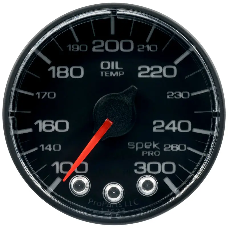 Autometer Spek-Pro Oil Temperature Gauge – 2-1/16" Black Dial, 300°F Range, Stepper Motor With Peak & Warning Features 1
