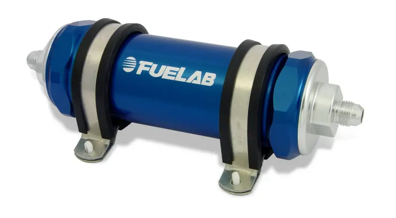 Fuelab 858 Inline Fuel Filter – Stainless Steel, -10An Fittings, 40-Micron W/ Check Valve (Blue) 1