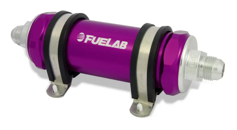 Fuelab Inline Fuel Filter – Long Body, -6An In/Out, 6-Micron Fiberglass, Purple Housing 1