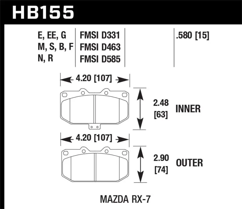Hawk Hp Plus Front Brake Pads For 1993–1995 Mazda Rx-7 – Street-Optimized High-Performance Friction 1