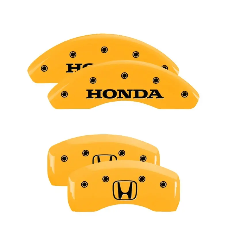 Mgp Engraved 4-Piston Caliper Covers – Yellow Finish With Black Char & Honda H Logo (Front Fitment For 1998 Prelude) 1