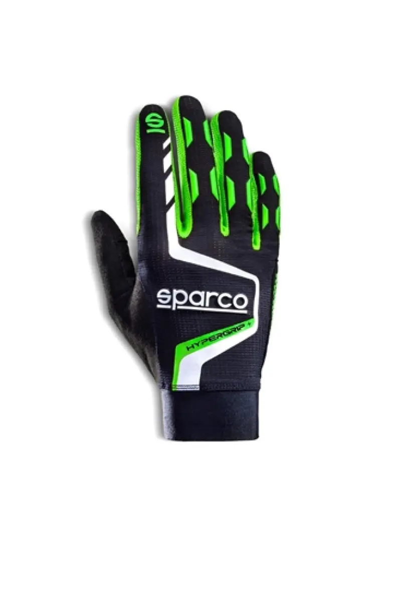 Sparco Hypergrip+ Racing Gloves – Black With Green Accents, Size 08 1