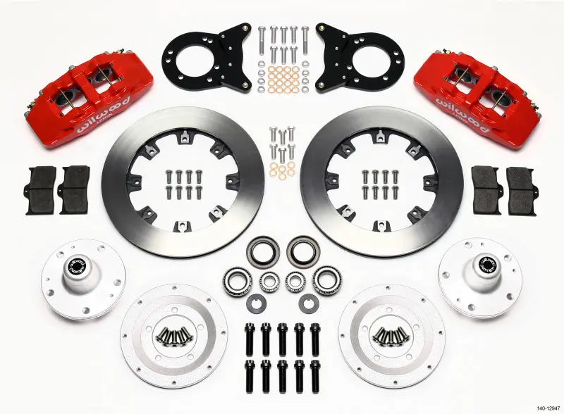 Wilwood Dynapro 6-Piston Front Hub Conversion Kit – 12.19" Rotors, Red Calipers, Fits 1965–1969 Mustang Disc & Drum Spindles 1